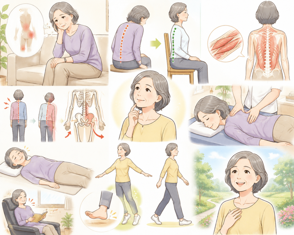 60代女性、姿勢の崩れが引き起こす様々な不調